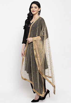 Embellished Net Dupatta in Beige