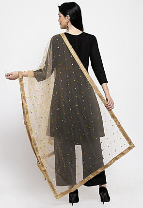 Embellished Net Dupatta in Beige