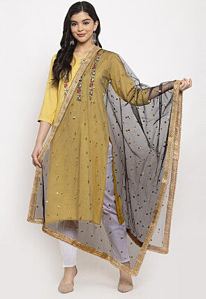 Embellished Net Dupatta in Black