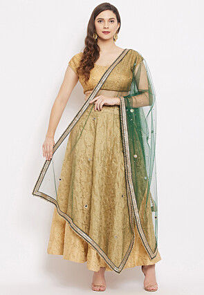 Embellished Net Dupatta in Dark Green