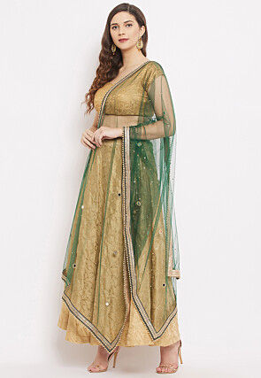Embellished Net Dupatta in Dark Green