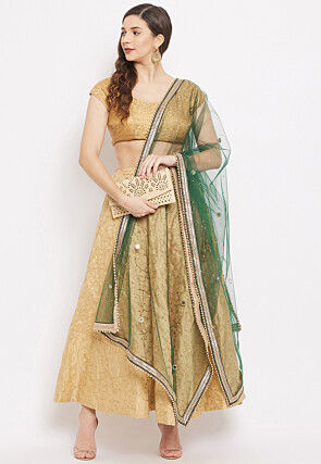 Embellished Net Dupatta in Dark Green