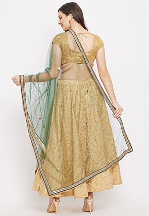 Embellished Net Dupatta in Dark Green