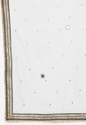 Embellished Net Dupatta in Dark Green