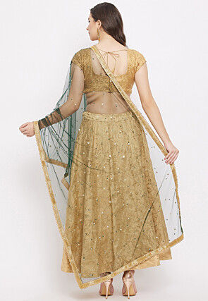 Embellished Net Dupatta in Dark Green