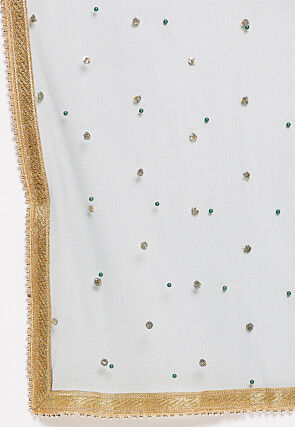 Embellished Net Dupatta in Dark Green