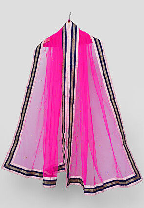 Embellished Net Dupatta in Neon Pink