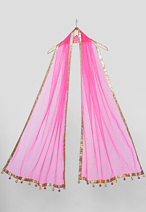 Embellished Net Dupatta in Neon Pink