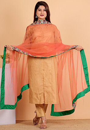 Embellished Net Dupatta in Peach