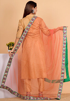 Embellished Net Dupatta in Peach