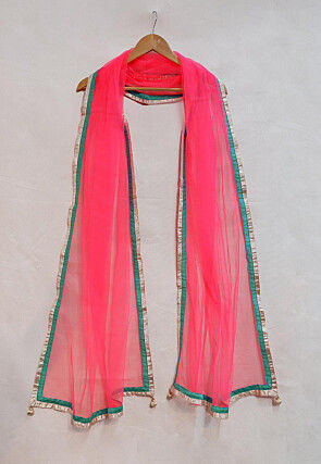 Embellished Net Dupatta in Pink