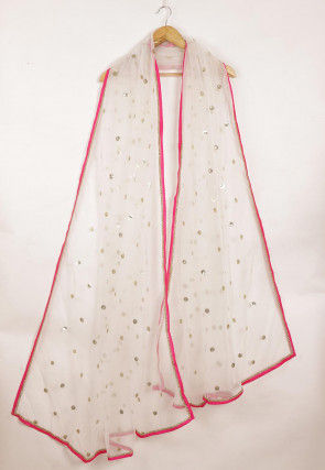 Embellished Net Dupatta in White
