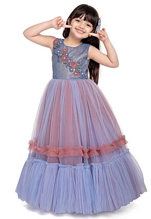 Embellished Net Gown in Blue