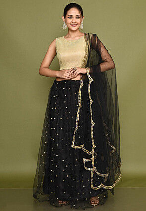 Embellished Net Lehenga in Black