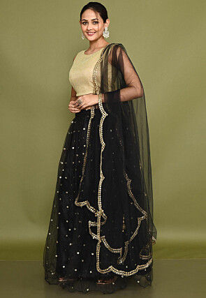 Embellished Net Lehenga in Black
