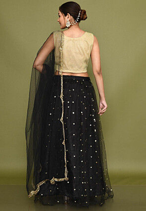 Embellished Net Lehenga in Black