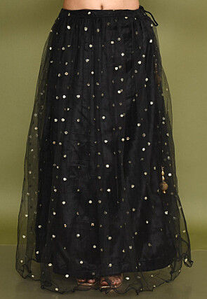 Embellished Net Lehenga in Black