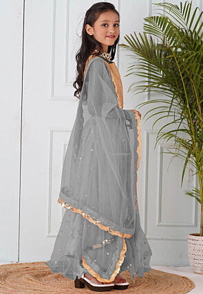 Embellished Net Lehenga in Grey