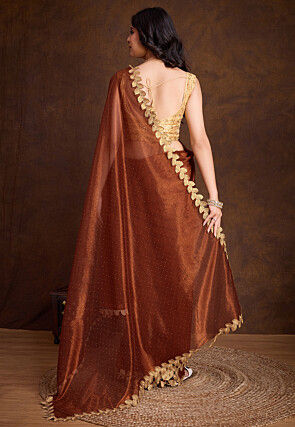Embellished Net Saree in Rust