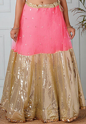 Embellished Net Skirt in Coral Pink