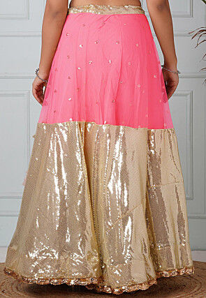 Embellished Net Skirt in Coral Pink
