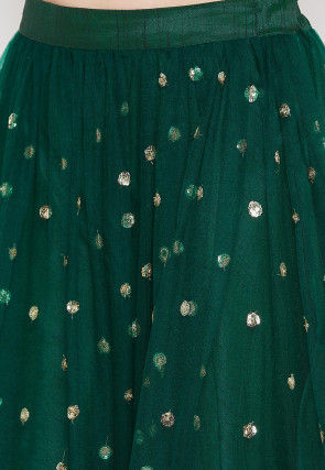 Embellished Net Skirt in Dark Green
