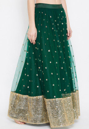 Embellished Net Skirt in Dark Green