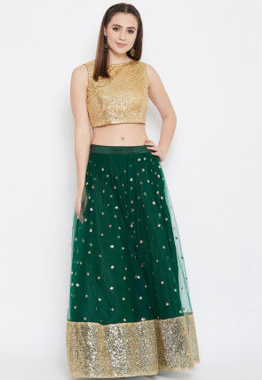 Embellished Net Skirt in Dark Green