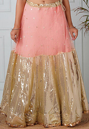 Embellished Net Skirt in Peach