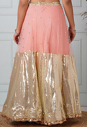 Embellished Net Skirt in Peach