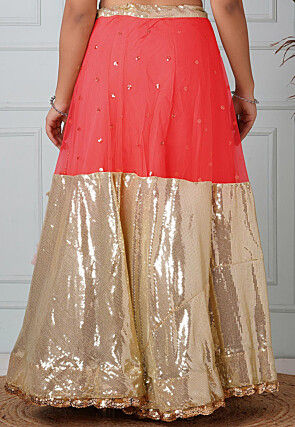 Embellished Net Skirt in Red