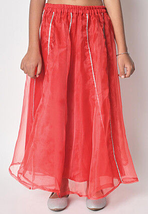 Embellished Organza A Line Skirt in Red