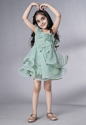 Embellished Organza Dress in Dusty Green