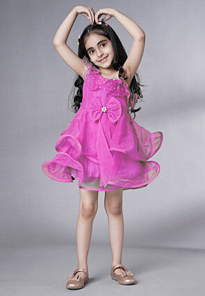 Embellished Organza Dress in Fuchsia