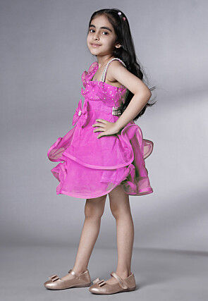 Embellished Organza Dress in Fuchsia