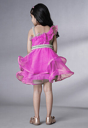 Embellished Organza Dress in Fuchsia