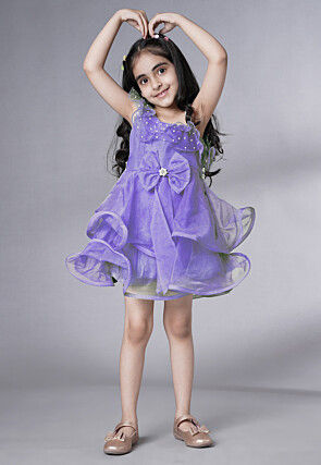 Embellished Organza Dress in Purple