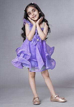 Embellished Organza Dress in Purple