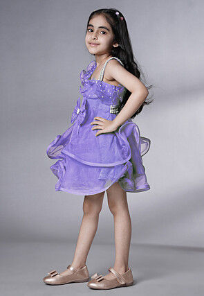 Embellished Organza Dress in Purple