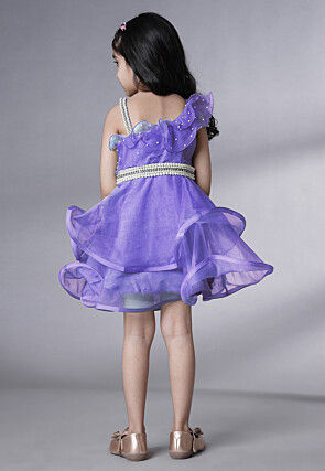 Embellished Organza Dress in Purple