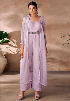 Embellished Organza Jumpsuit in Purple