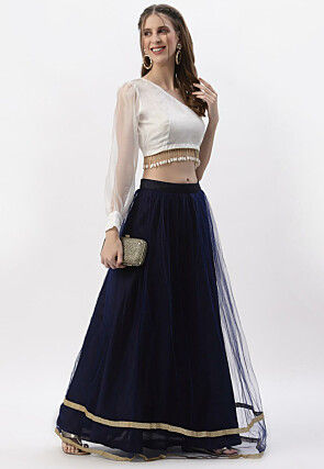 Embellished Organza One Shoulder Crop Top in White