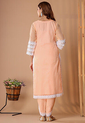 Embellished Organza Pakistani Suit in Peach