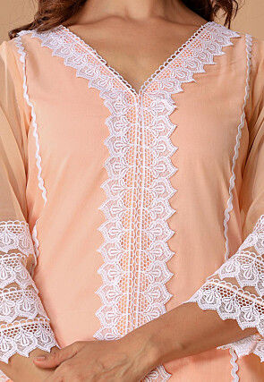 Embellished Organza Pakistani Suit in Peach