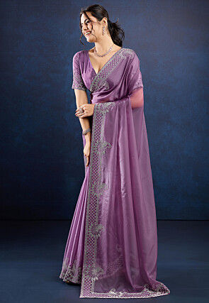 Embellished Organza Saree in Purple