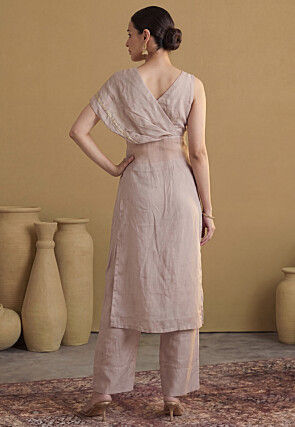 Embellished Organza Straight Kurta Set in Pink