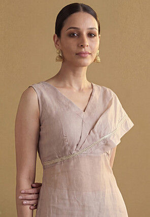 Embellished Organza Straight Kurta Set in Pink