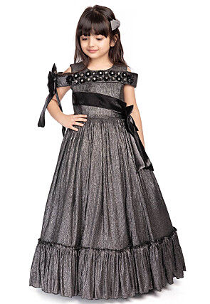Embellished Polyester Gown in Grey
