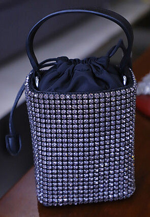 Embellished Polyester Potli Bag in Black