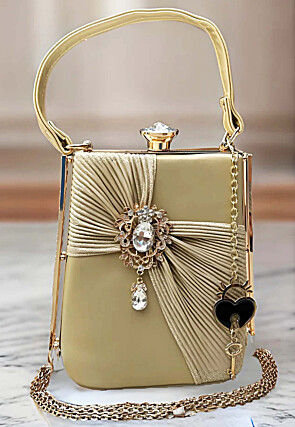 Embellished PU Clutch Bag in Golden